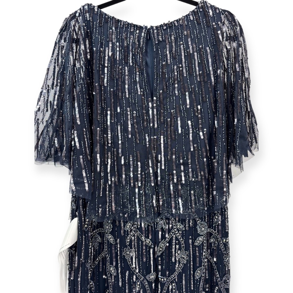 Mac Duggal NEW Navy Embellished Cap Sleeve Faux Wrap Trumpet‎ Gown $698 Size 12 - Picture 14 of 16